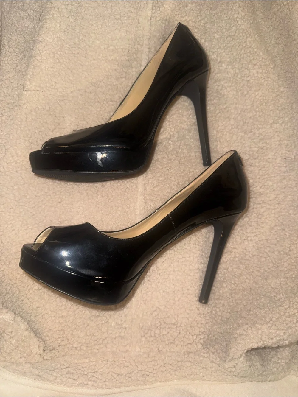 Michael Kors Black Patent Peep-Toe Heels